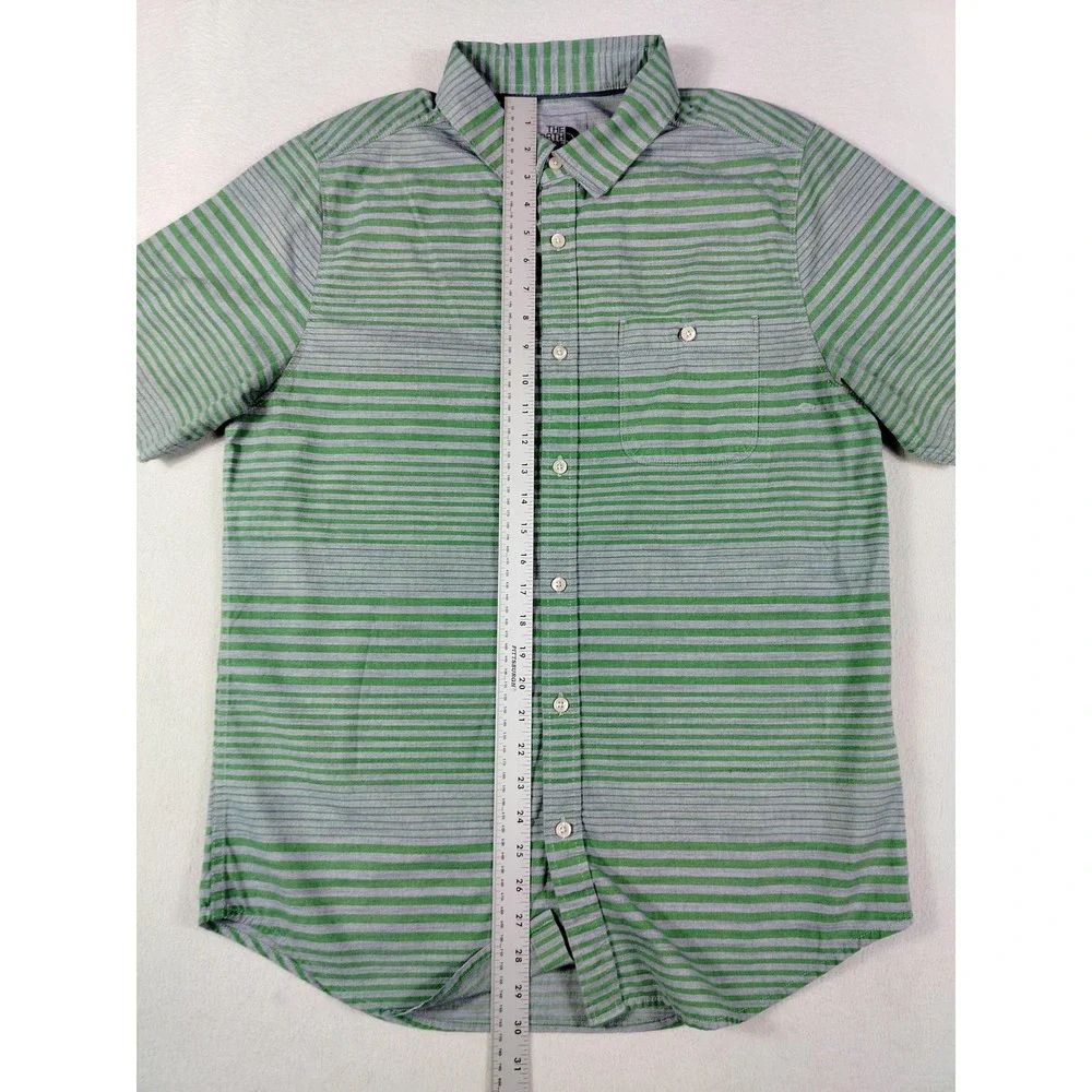 The North Face‎ Shirt Mens Large Green Stripe Short Sleeve Button Up Gorpcore